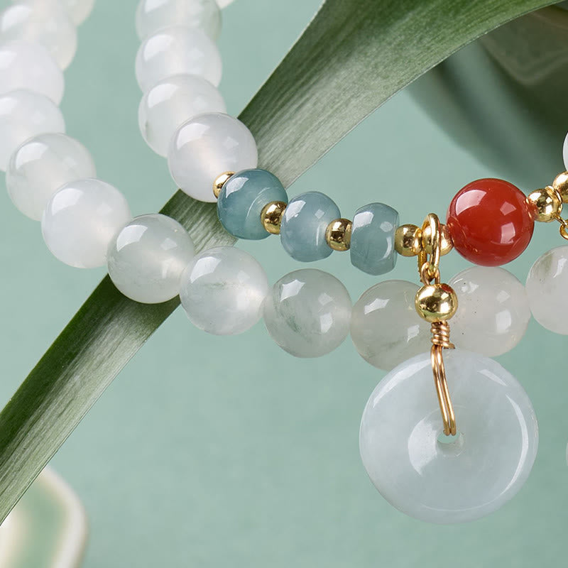 Wear FengShui Jade Peace Buckle Luck Abundance Double Wrap Bracelet