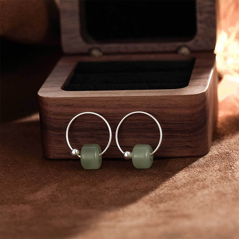 Wear FengShui 925 Sterling Silver Hetian Jade Prosperity Earrings