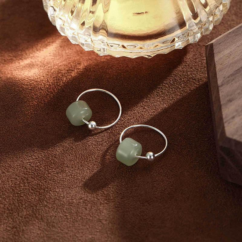 Wear FengShui 925 Sterling Silver Hetian Jade Prosperity Earrings