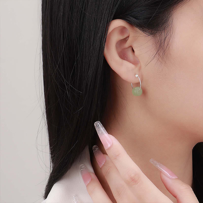 Wear FengShui 925 Sterling Silver Hetian Jade Prosperity Earrings