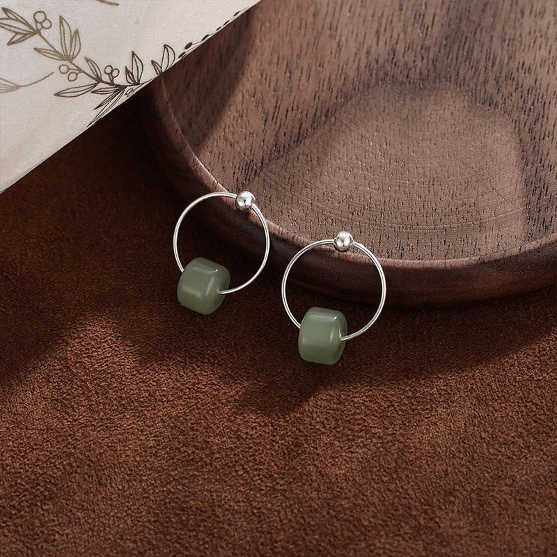 Wear FengShui 925 Sterling Silver Hetian Jade Prosperity Earrings