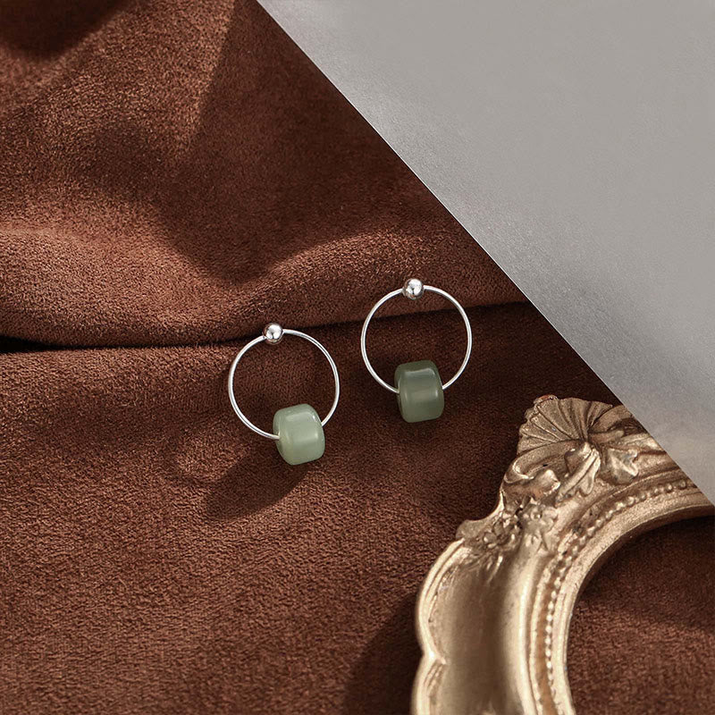 Wear FengShui 925 Sterling Silver Hetian Jade Prosperity Earrings