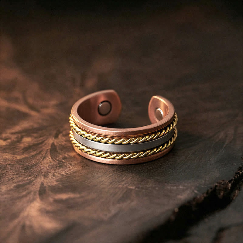 Wear FengShui Retro Twisted Design Copper Open Wealth Luck Cuff Bracelet Bangle Ring