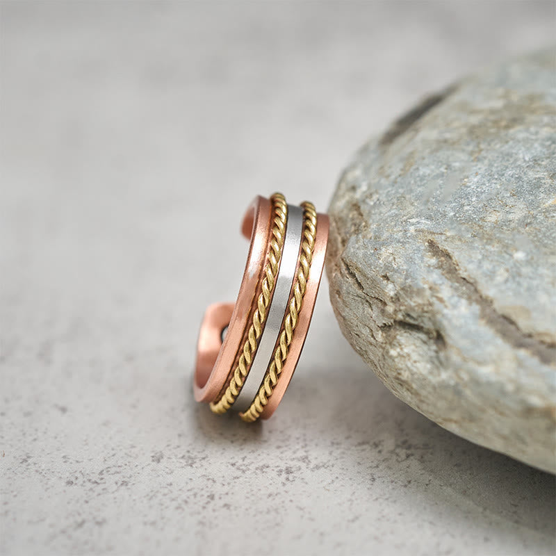 Wear FengShui Retro Twisted Design Copper Open Wealth Luck Cuff Bracelet Bangle Ring
