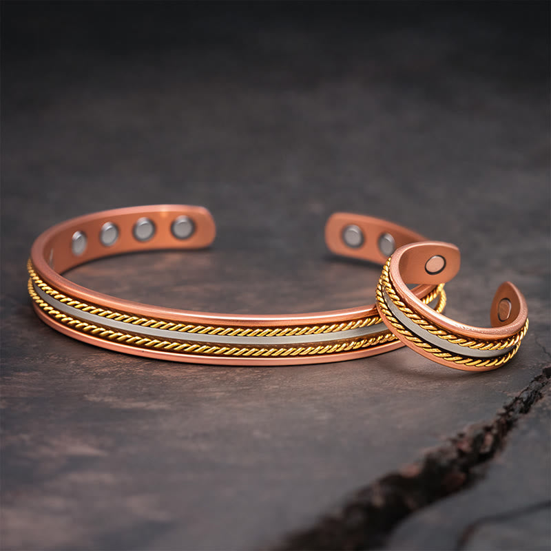 Wear FengShui Retro Twisted Design Copper Open Wealth Luck Cuff Bracelet Bangle Ring