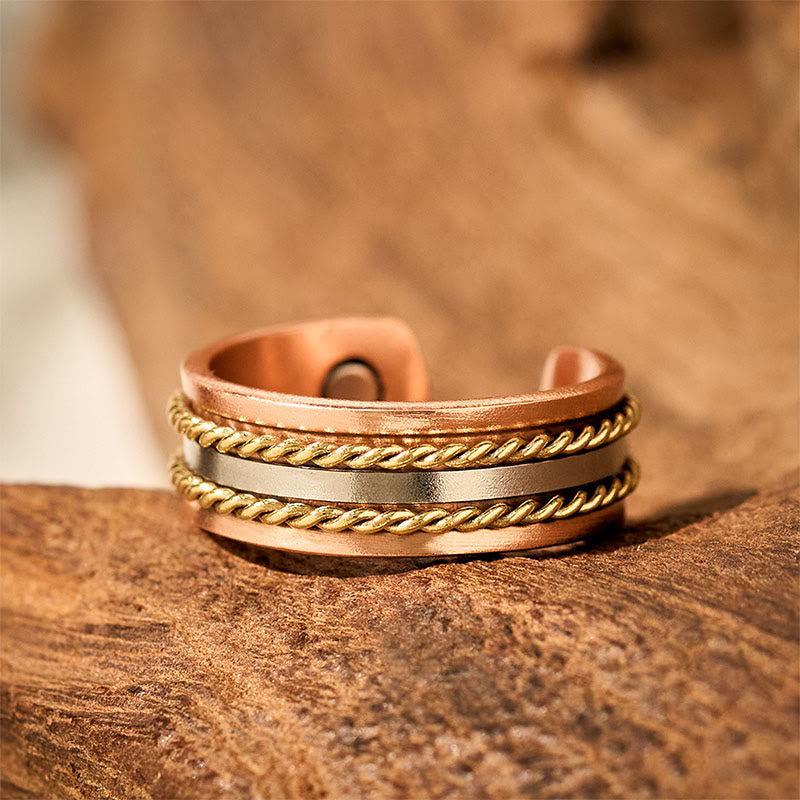 Wear FengShui Retro Twisted Design Copper Open Wealth Luck Cuff Bracelet Bangle Ring