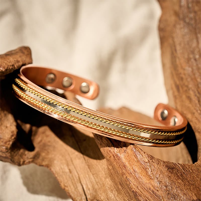 Wear FengShui Retro Twisted Design Copper Open Wealth Luck Cuff Bracelet Bangle Ring