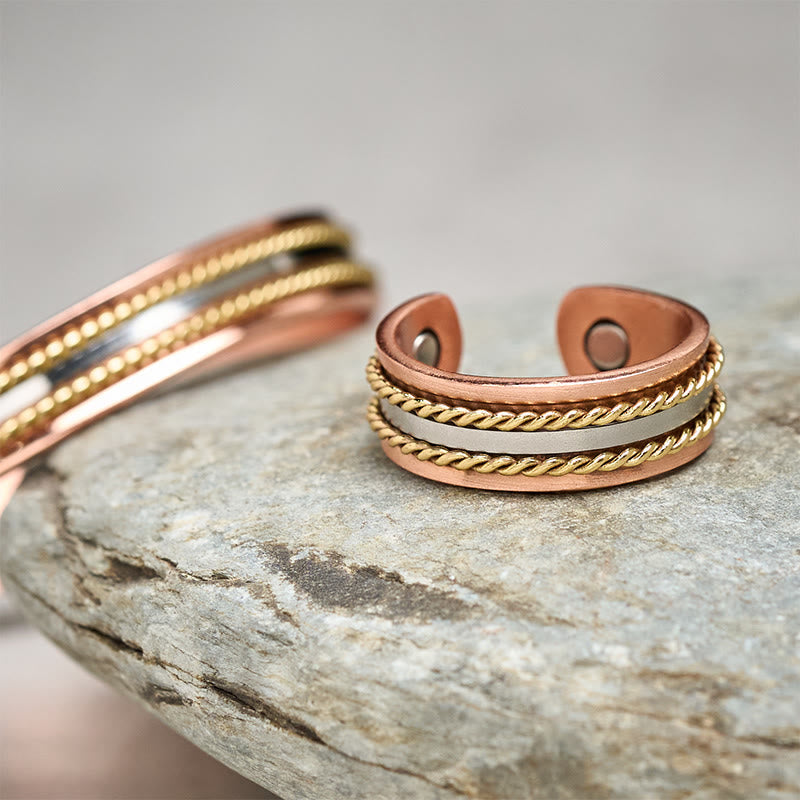 Wear FengShui Retro Twisted Design Copper Open Wealth Luck Cuff Bracelet Bangle Ring