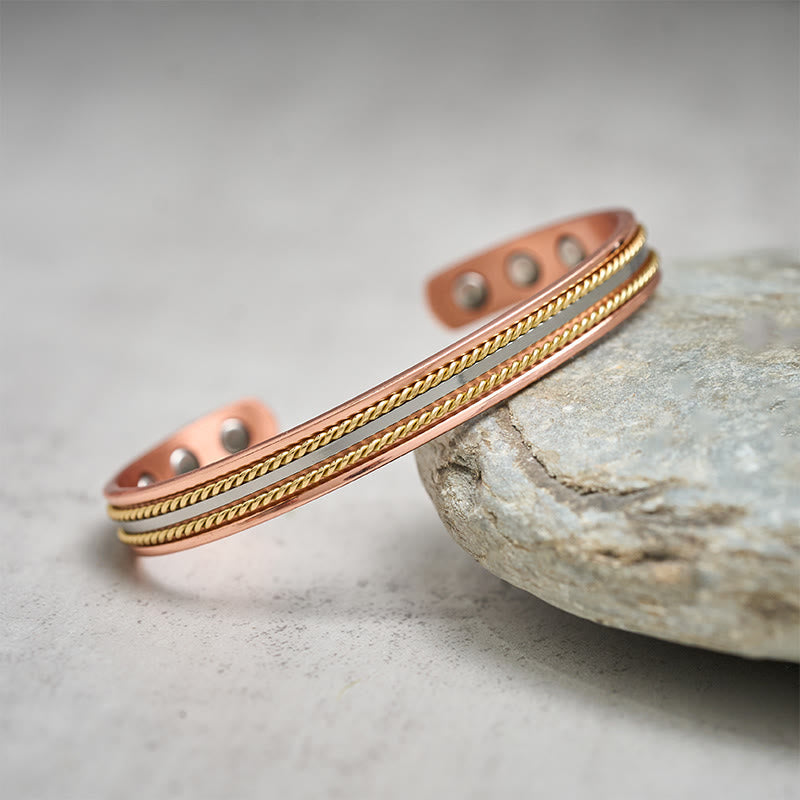 Wear FengShui Retro Twisted Design Copper Open Wealth Luck Cuff Bracelet Bangle Ring