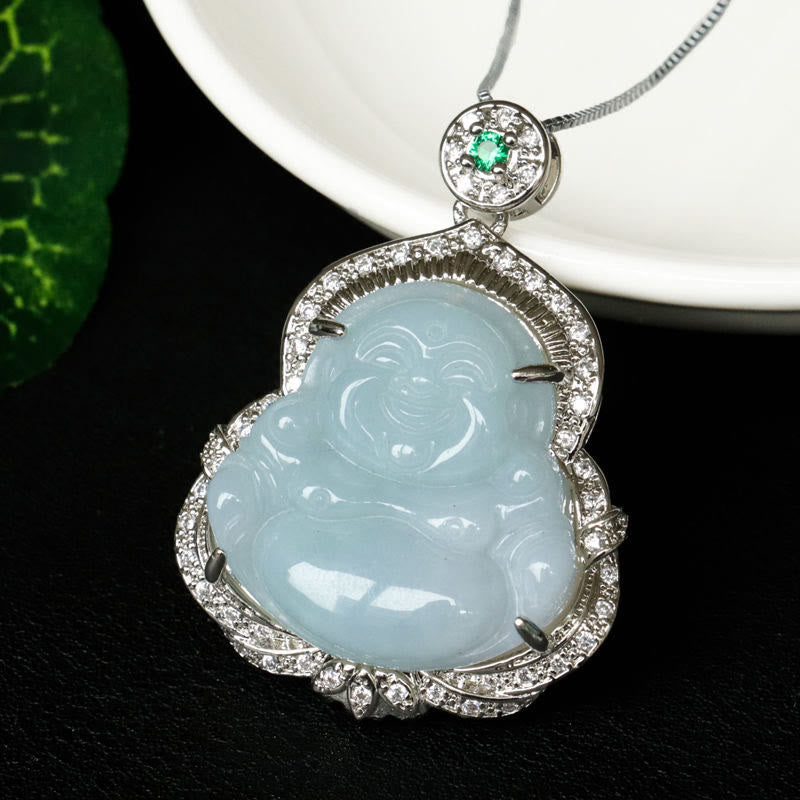 Wear FengShui Jade Laughing Buddha Abundance Necklace Pendant
