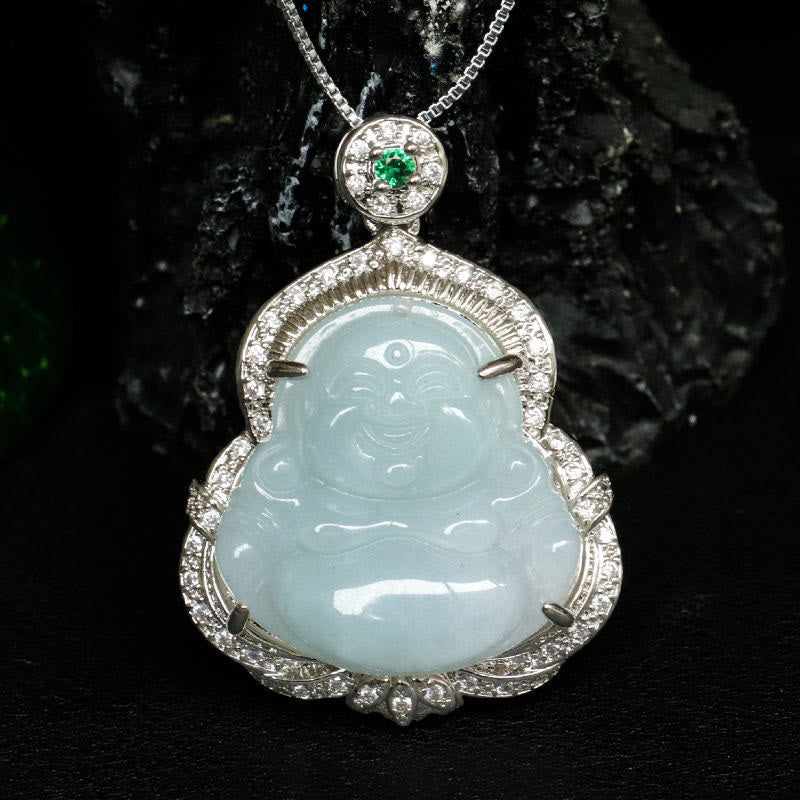 Wear FengShui Jade Laughing Buddha Abundance Necklace Pendant
