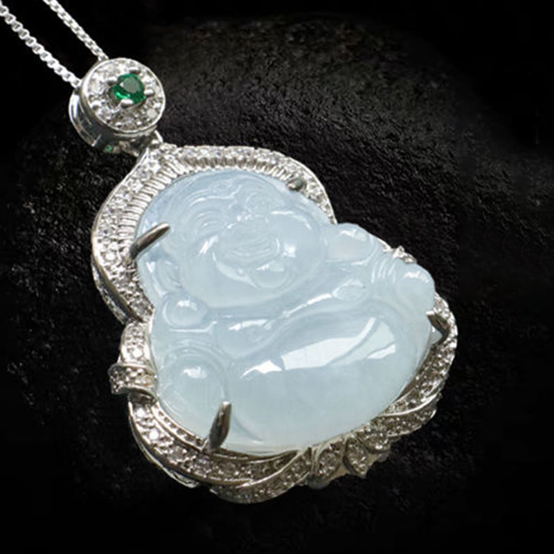 Wear FengShui Jade Laughing Buddha Abundance Necklace Pendant
