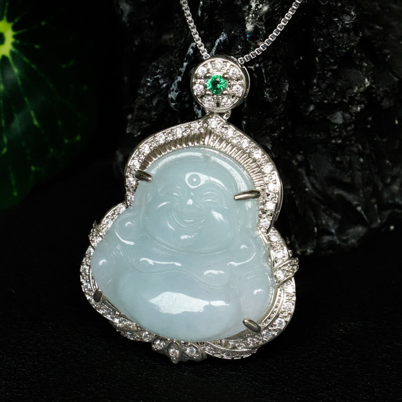 Wear FengShui Jade Laughing Buddha Abundance Necklace Pendant