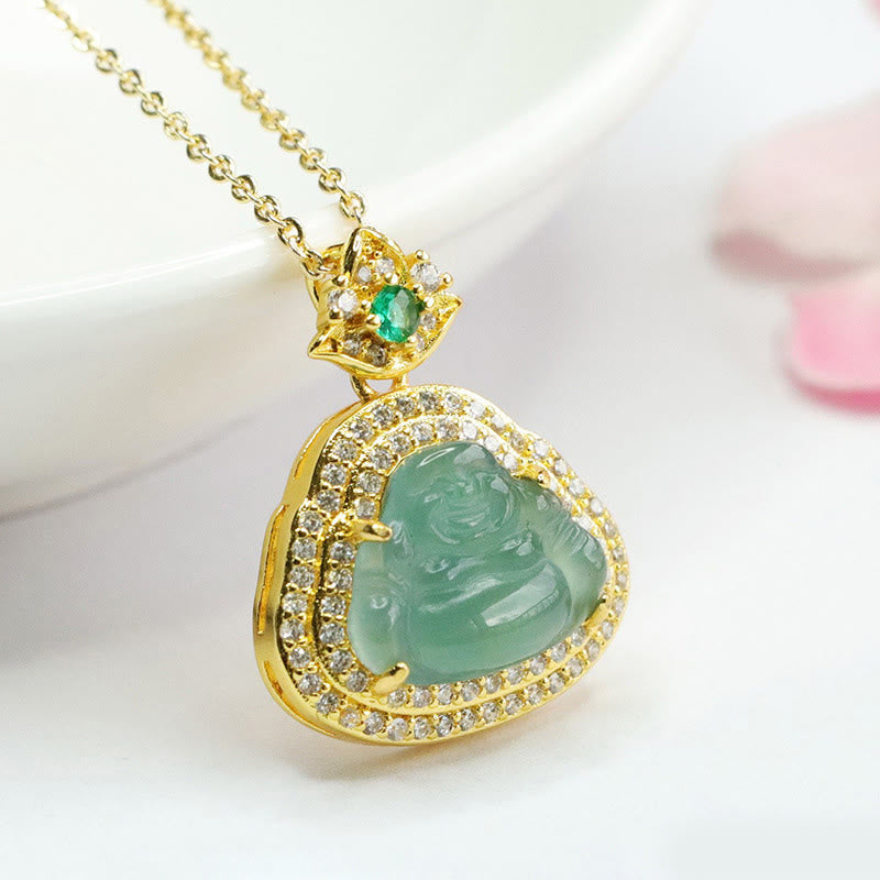 Wear FengShui Jade Laughing Buddha Prosperity Luck Necklace Pendant