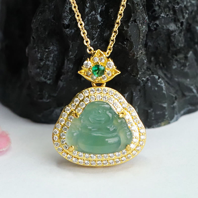 Wear FengShui Jade Laughing Buddha Prosperity Luck Necklace Pendant