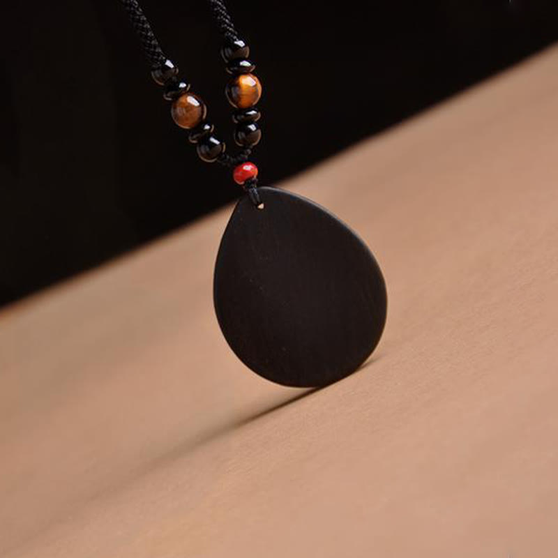 Wear FengShui Chinese Zodiac Natal Buddha Ebony Wood Tiger Eye Black Onyx Calm Necklace Pendants