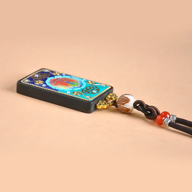 Wear FengShui Medicine Buddha Ebony Wood Peace Necklace Pendant