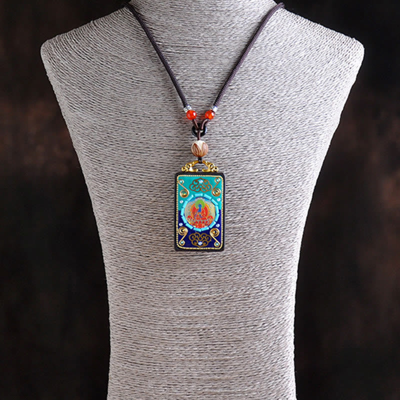 Wear FengShui Medicine Buddha Ebony Wood Peace Necklace Pendant