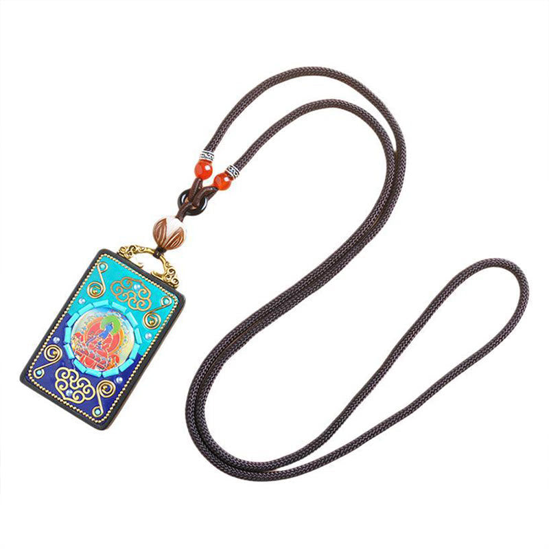 Wear FengShui Medicine Buddha Ebony Wood Peace Necklace Pendant