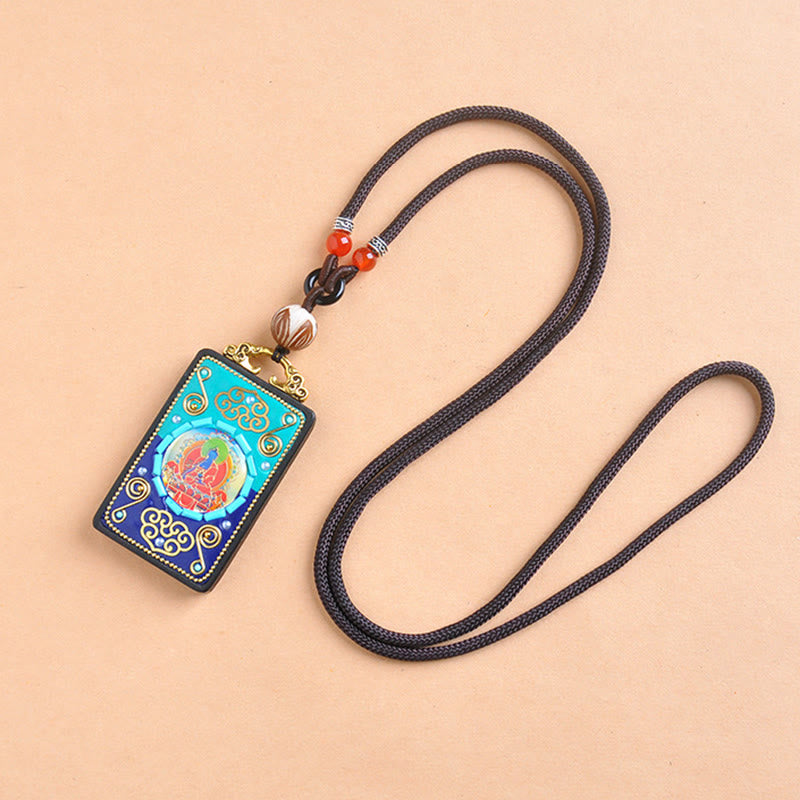 Wear FengShui Medicine Buddha Ebony Wood Peace Necklace Pendant