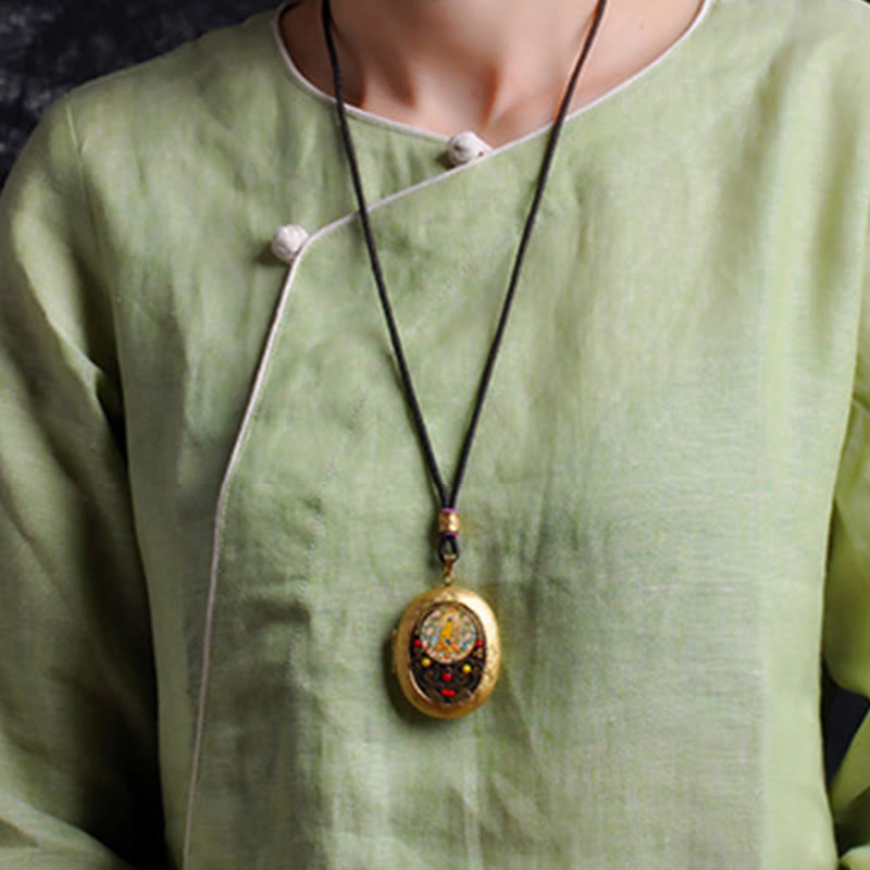 Wear FengShui Copper Kwan Yin Avalokitesvara Zakiram Wealth Pendant Necklace