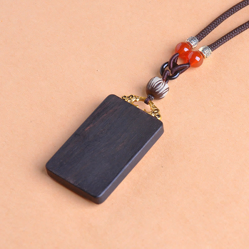 Buddha Stones Thangka Yin Yang Copper Coins Ebony Wood Zakiram Balance Pendant Necklace