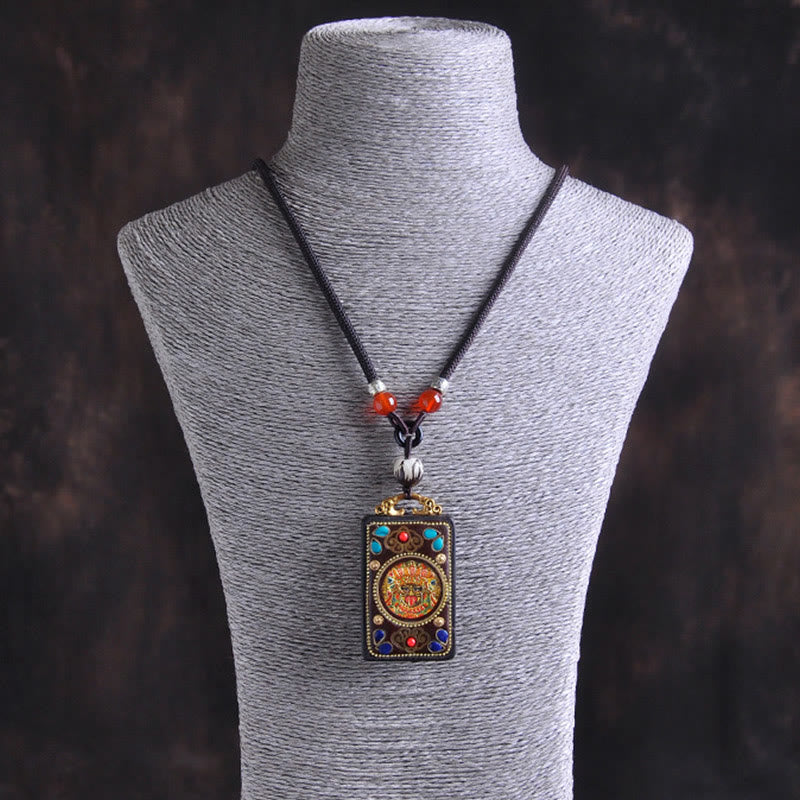 Buddha Stones Thangka Yin Yang Copper Coins Ebony Wood Zakiram Balance Pendant Necklace