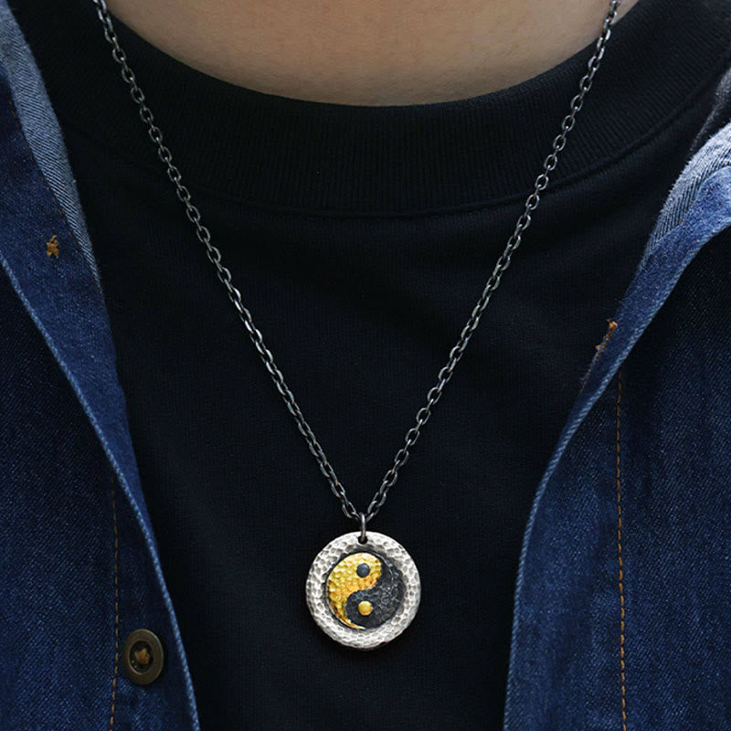 Wear FengShui 999 Sterling Silver 999 Gold Yin Yang Balance Titanium Steel Chain Necklace Pendant
