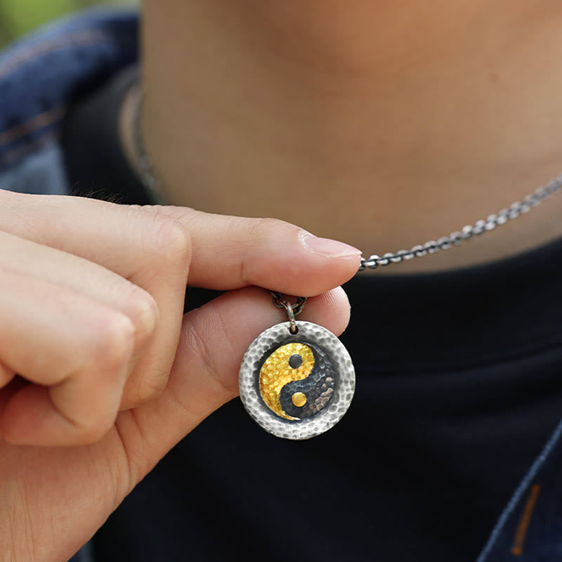 Wear FengShui 999 Sterling Silver 999 Gold Yin Yang Balance Titanium Steel Chain Necklace Pendant