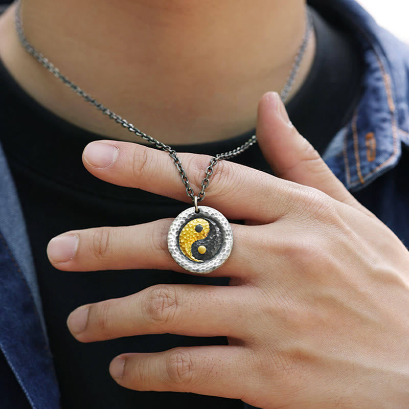 Wear FengShui 999 Sterling Silver 999 Gold Yin Yang Balance Titanium Steel Chain Necklace Pendant
