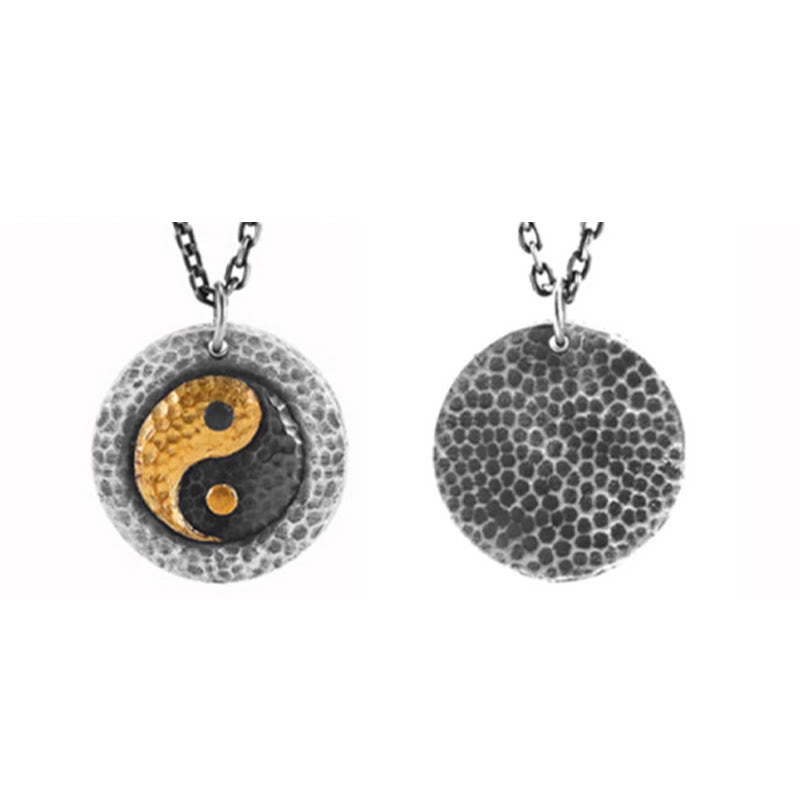 Wear FengShui 999 Sterling Silver 999 Gold Yin Yang Balance Titanium Steel Chain Necklace Pendant