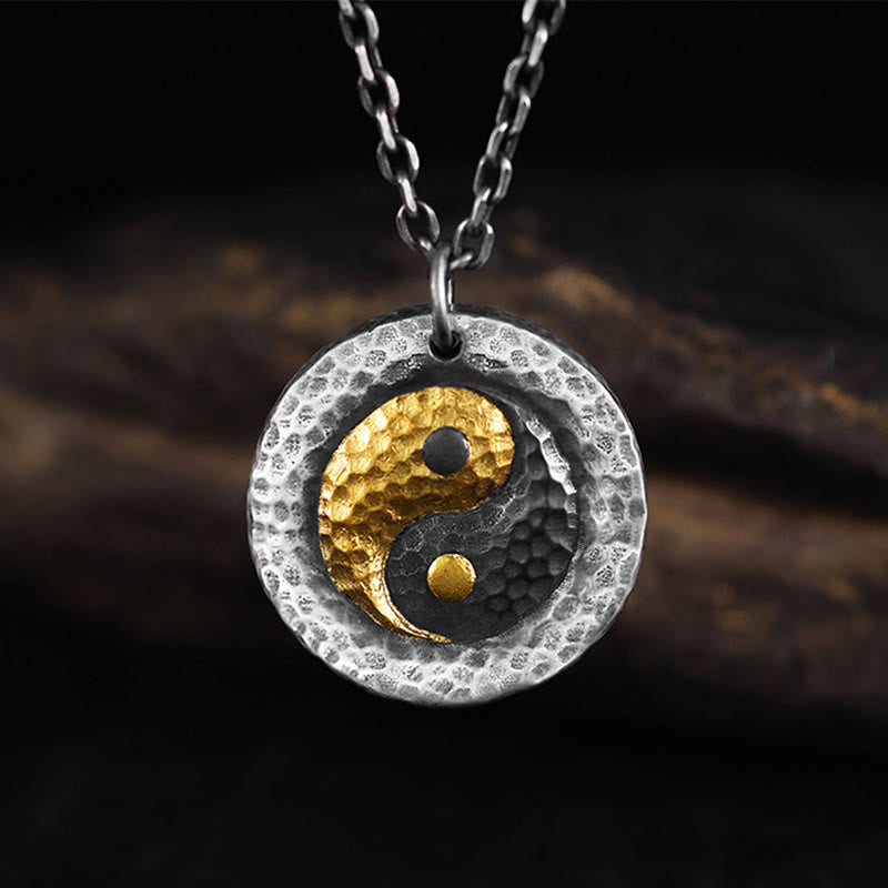 Wear FengShui 999 Sterling Silver 999 Gold Yin Yang Balance Titanium Steel Chain Necklace Pendant