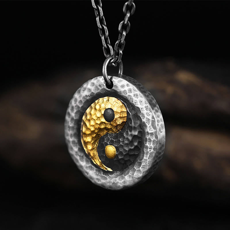 Wear FengShui 999 Sterling Silver 999 Gold Yin Yang Balance Titanium Steel Chain Necklace Pendant