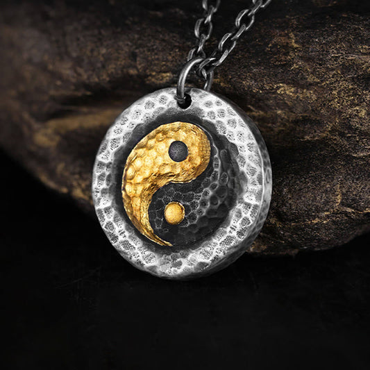 Wear FengShui 999 Sterling Silver 999 Gold Yin Yang Balance Titanium Steel Chain Necklace Pendant