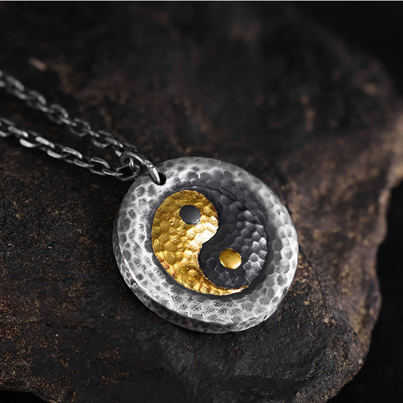 Wear FengShui 999 Sterling Silver 999 Gold Yin Yang Balance Titanium Steel Chain Necklace Pendant