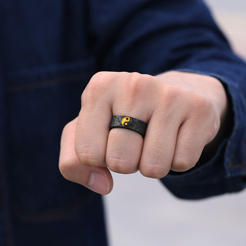 Wear FengShui Handmade 999 Sterling Silver 999 Gold Yin Yang Textured Balance Ring
