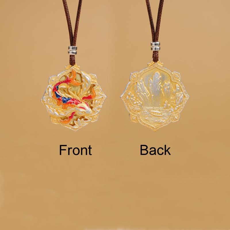Buddha Stones 999 Sterling Silver Colorful Koi Fish Carved Luck Necklace Pendant