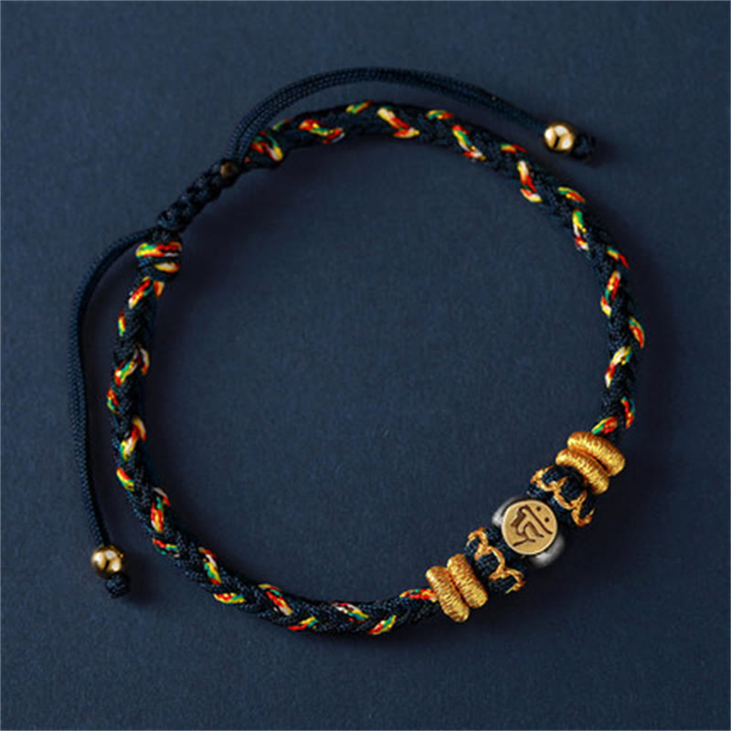 Wear FengShui Chinese Zodiac Natal Buddha Silver Luck Braided String Bracelet