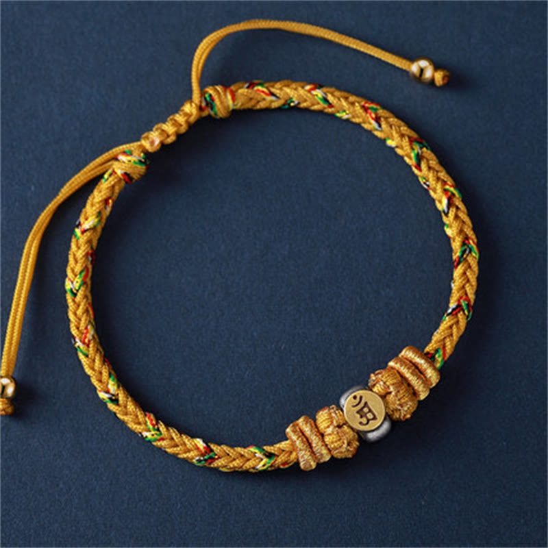 Wear FengShui Chinese Zodiac Natal Buddha Silver Luck Braided String Bracelet