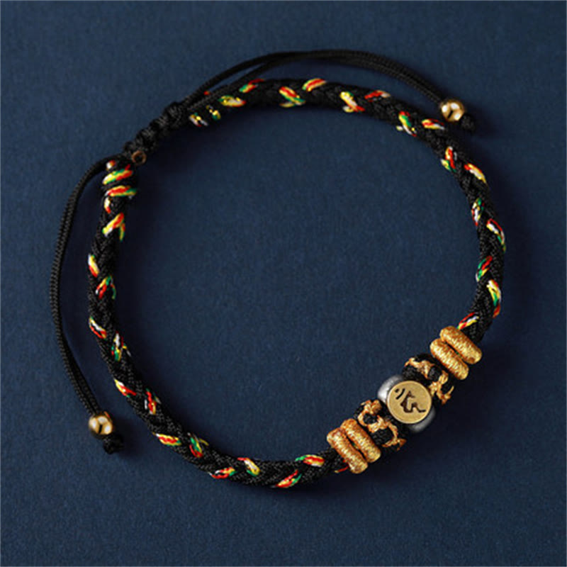 Wear FengShui Chinese Zodiac Natal Buddha Silver Luck Braided String Bracelet