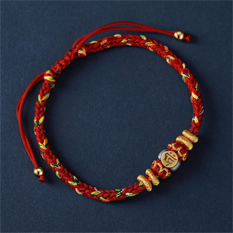 Wear FengShui Chinese Zodiac Natal Buddha Silver Luck Braided String Bracelet