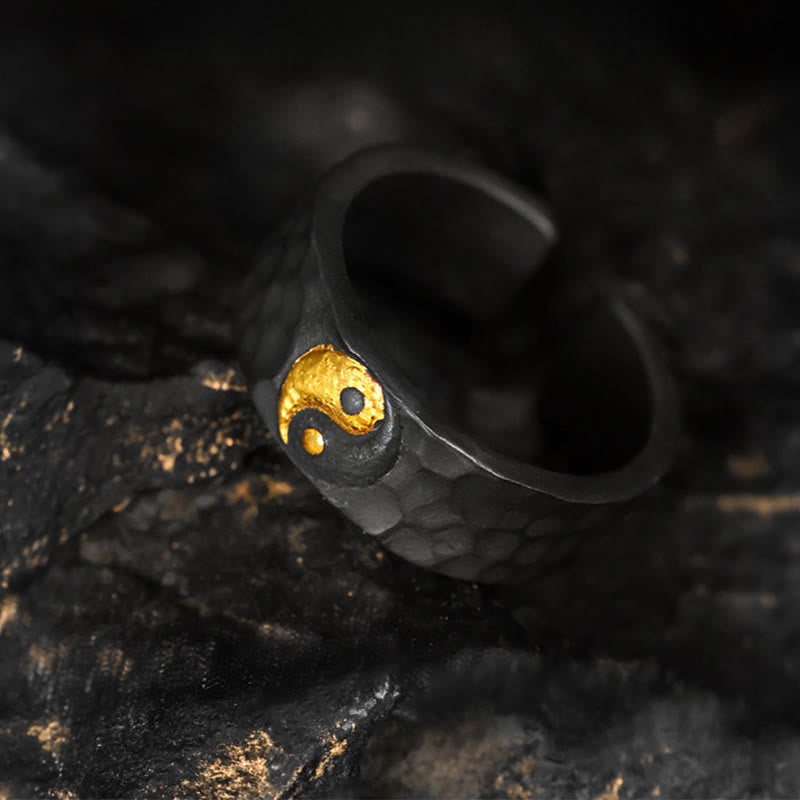 Wear FengShui Handmade 999 Sterling Silver 999 Gold Yin Yang Textured Balance Ring