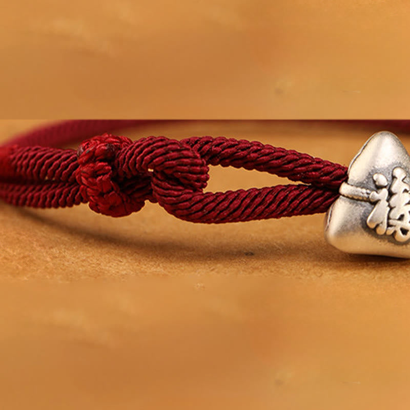 Wear FengShui 999 Sterling Silver Fu Character Zongzi Fortune Luck Rope Bracelet