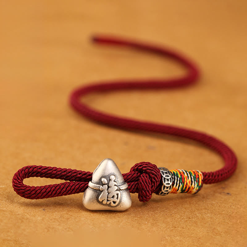 Wear FengShui 999 Sterling Silver Fu Character Zongzi Fortune Luck Rope Bracelet