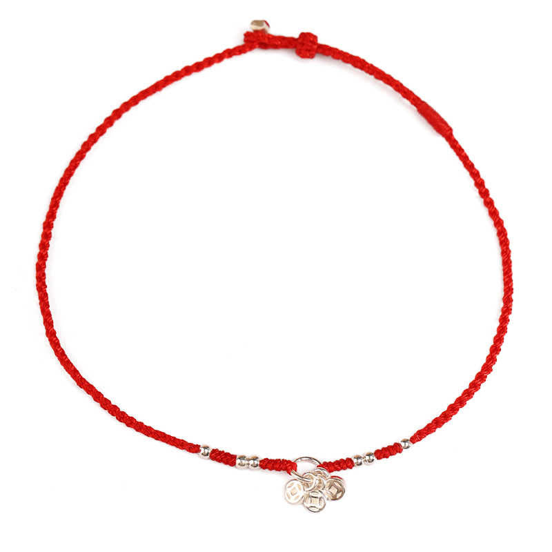 Wear FengShui Handcrafted 925 Sterling Silver Copper Coins Design Protection Strength Ultra-Thin Bracelet Anklet