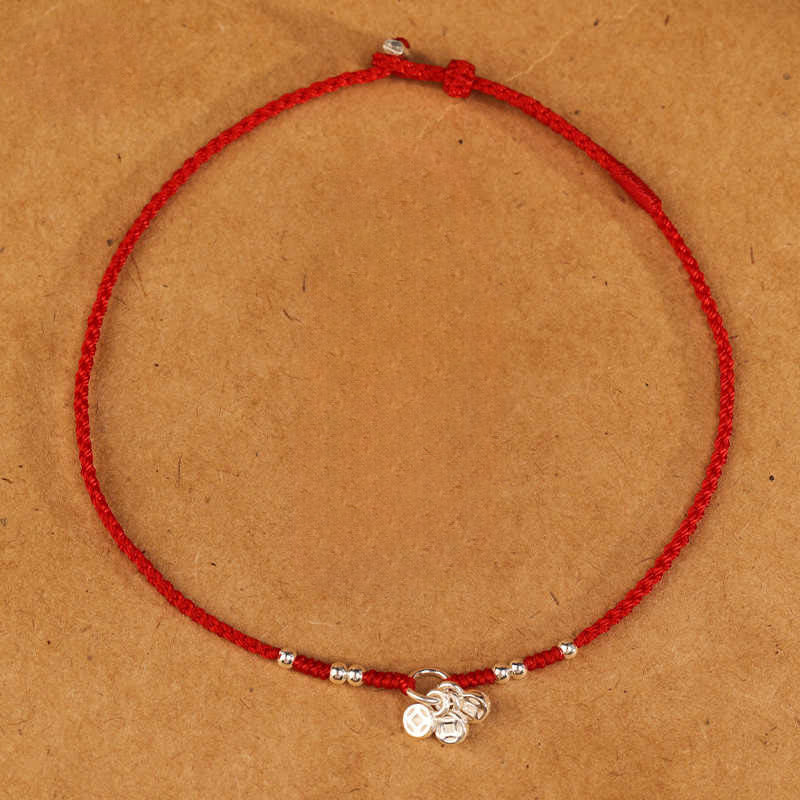 Wear FengShui Handcrafted 925 Sterling Silver Copper Coins Design Protection Strength Ultra-Thin Bracelet Anklet