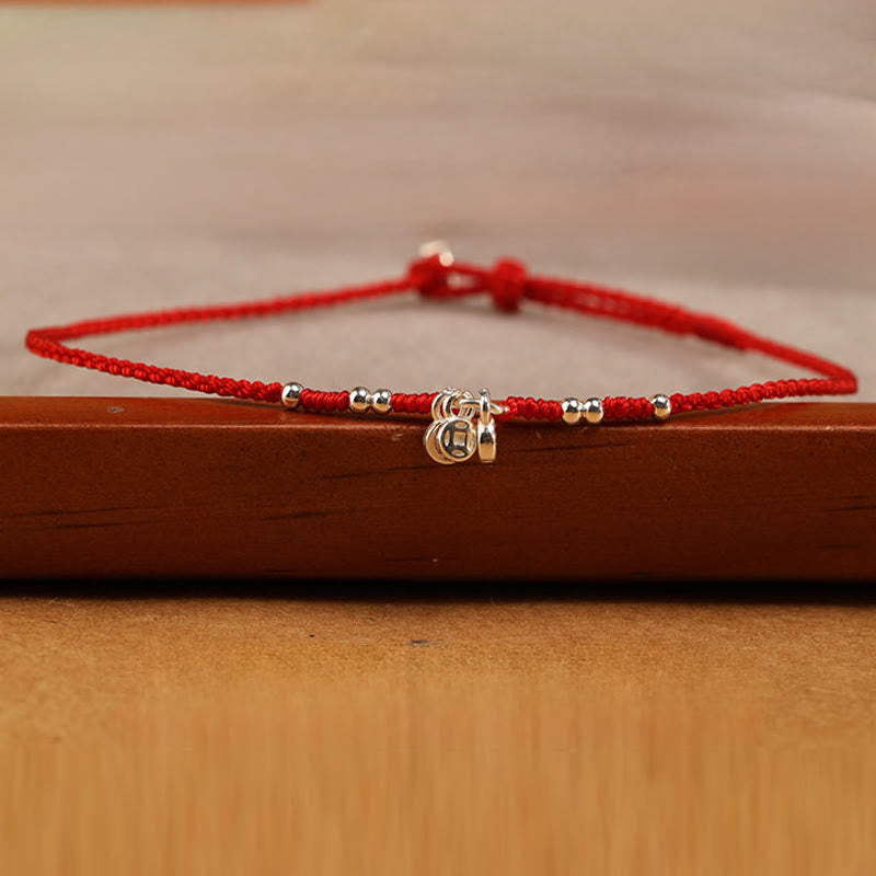 Wear FengShui Handcrafted 925 Sterling Silver Copper Coins Design Protection Strength Ultra-Thin Bracelet Anklet