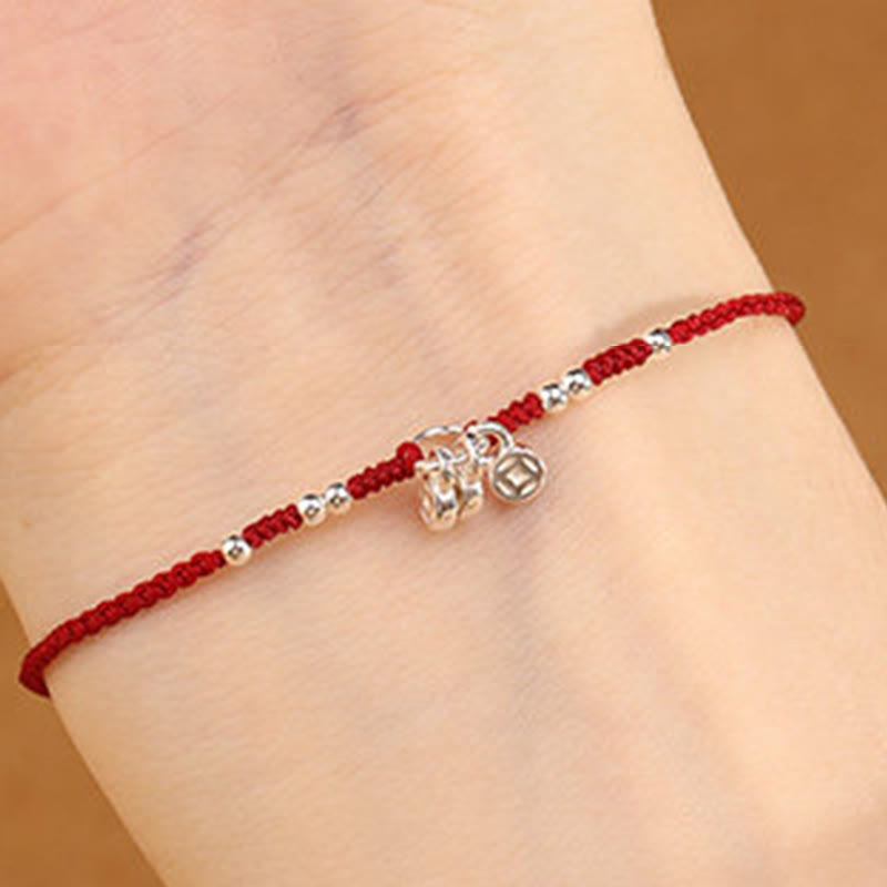 Wear FengShui Handcrafted 925 Sterling Silver Copper Coins Design Protection Strength Ultra-Thin Bracelet Anklet