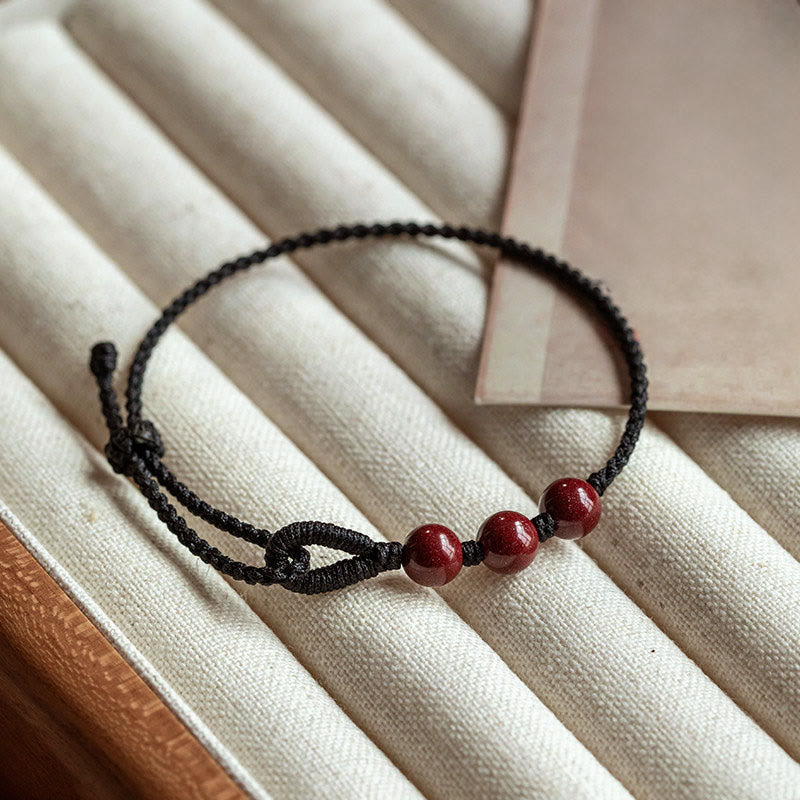 Wear FengShui Handmade Cinnabar Beads Calm Blessing Braided Rope Bracelet