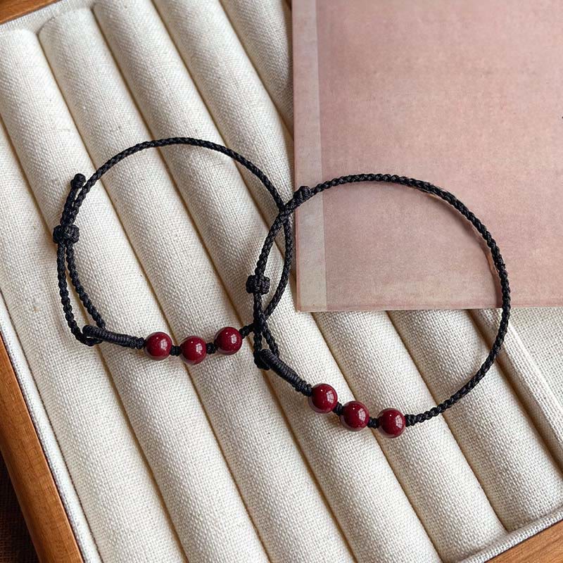 Wear FengShui Handmade Cinnabar Beads Calm Blessing Braided Rope Bracelet